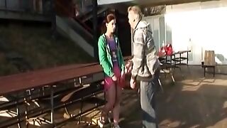 A Beautiful German Teenager Gets Her Muff Sprayed By An Old Dude In Public